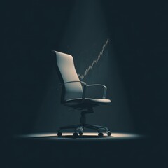 Spotlight Illuminates Empty Office Chair, Symbolizing Absence and Solitude in Stark Lighting.