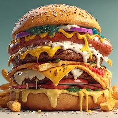 Gourmet cheeseburger with toppings high resolution picture