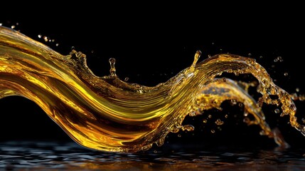 Abstract Golden Liquid Wave Splash, Dynamic Amber Fluid Motion on Black.
