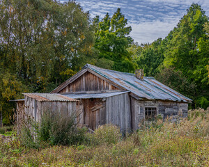 Old fishing shack . Wood and corrugated iron roof. 
