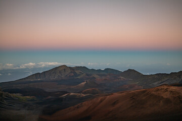 The Belt of Venus – also called Venus's Girdle, the antitwilight arch, or antitwilight. Sunset at Haleakalā National Park. Maui, Hawaii. Haleakalā / East Maui Volcano, is a shield volcano.