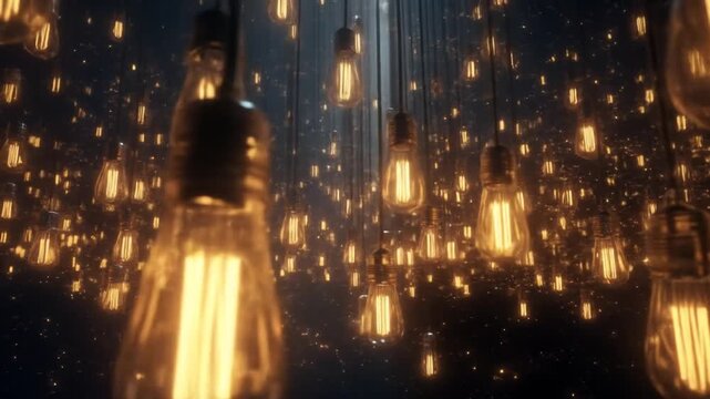 Many vintage light bulbs create a warm, inviting glow in a dark, atmospheric setting.