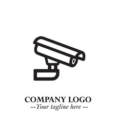 Obraz premium Black and White CCTV Logo Illustration in Minimalist Modern Vector Design for Security and Surveillance