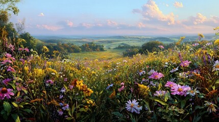 Colorful Wildflower Meadow At Sunrise