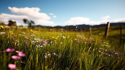 Colorful Meadow Flowers Under Sunny Sky