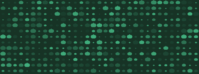Seamless pattern of green pumpkins and gourds in various sizes and shades on a dark background, perfect for autumn and Halloween designs