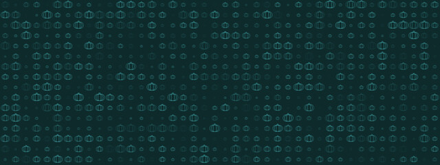 Abstract seamless pattern with teal pumpkin outlines on a dark blue-green background, perfect for autumn and Halloween designs.