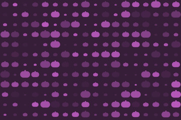 Abstract seamless pattern of purple pumpkins in varying sizes and opacities on a dark background, perfect for Halloween or autumn designs
