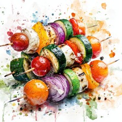 Watercolor Vegetable Skewers - Vibrant, Colorful, and Delicious Grilled Veggies.
