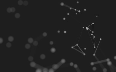Abstract background. Molecules technology with polygonal shapes, connecting dots and lines. Connection structure. Big data visualization.