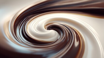 Swirling chocolate and cream merge in a delicious abstract dance perfect for dessert packaging or culinary designs with a smooth luxurious aesthetic