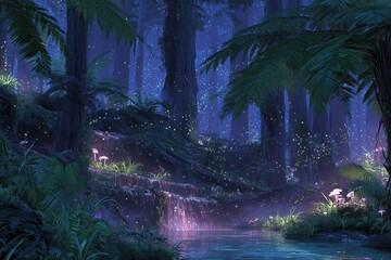Magical Glowing Forest At Night