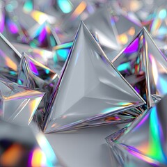 Abstract Geometric Shapes With Iridescent Reflections