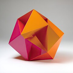 Geometric Abstract Sculpture In Orange And Pink