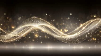 mesmerizing wave of sparkling particles glides through dark background, creating sense of motion and depth. shimmering lights evoke feeling of magic and wonder
