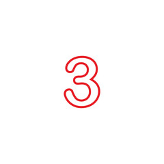 Number 3 red lines geometric symbol simple logo vector