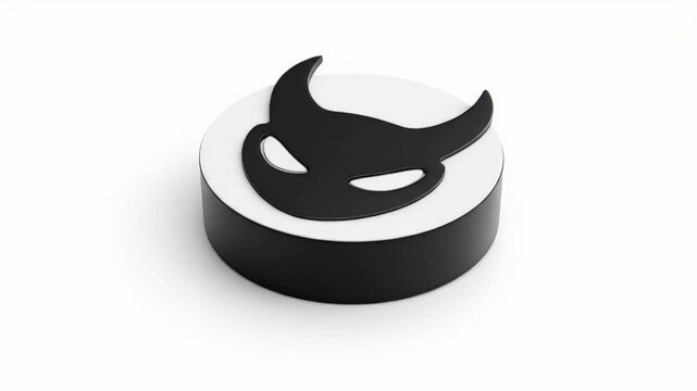 Stylized 3D Devil Icon: Minimalist Black & White Animation
