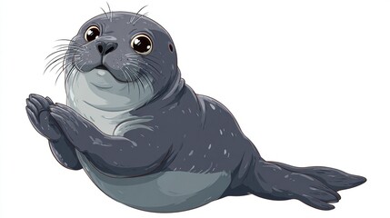 Cartoon seal lying down with its flippers together as if it is praying