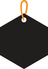 Black hexagonal tag with orange string loop for branding