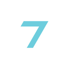 Number 7 blue, modern geometric symbol simple logo vector