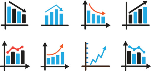 Fototapeta premium Collection of bar and line graphs showing trends and data analysis
