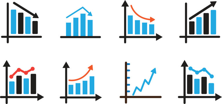 Collection of bar and line graphs showing trends and data analysis
