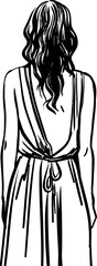 Black and white line drawing of a woman from the back