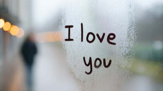 Morning window with condensation featuring finger-written message of love