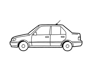 Black and white outline of a sedan car in side view  