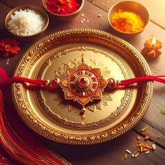Obraz premium Festive Rakhi on ornate plate