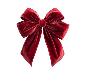 Christmas velvet ribbon bow with elegant wide loops and trailing ribbons oversized design isolated on white background
