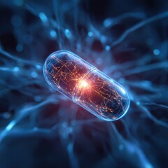 Luminous Nanotech Pill Activates a Glowing Blue Neural Network.