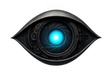 Cybernetic eye watching with glowing blue light