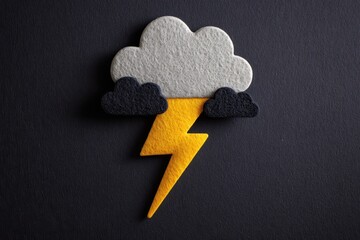 Felt Weather Icon - Storm Cloud with Lightning Bolt on Dark Background.