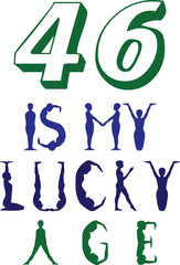 Lucky number 46 celebration graphic with colorful elements