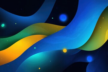 Luminous Cosmic Waves of Layered Blue and Gold with Glowing Orbs.