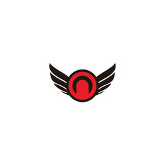 Letter n in wings, circle geometric symbol simple logo vector