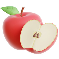 Red Apple Slice with Leaf Illustration on Transparent Background Detailed Close Up Food Still Life