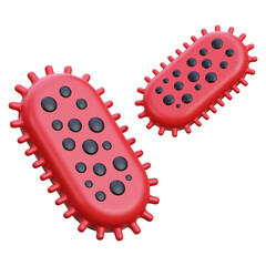 Red Bacteria Organisms with Black Spots Floating on Transparent Backdrop