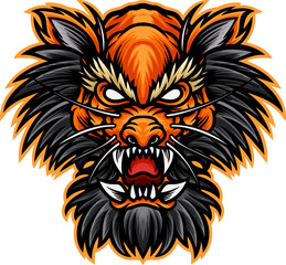 Fierce Orange and Gray Creature Head with Transparent Background Vector Illustration