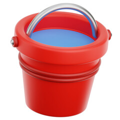 Red Bucket with Light Blue Liquid on Transparent Background Studio Shot
