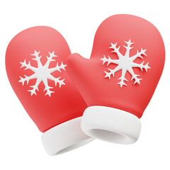 Red Christmas Mittens with White Snowflake on Transparent Background Festive Warm Winter Apparel Holiday Season Decorative Gloves Cold Weather Accessory