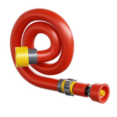 Red Flexible Hose with Yellow and Silver Fittings on Transparent Background 3D Render