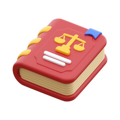 Red Law Book with Golden Scales of Justice on Transparent Background