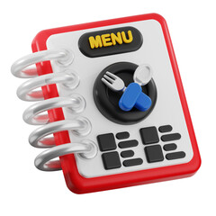 Red Menu Notebook with Crossed Silverware Illustration on Transparent Background