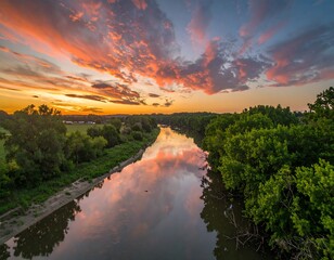 Scenic river sunset reflection