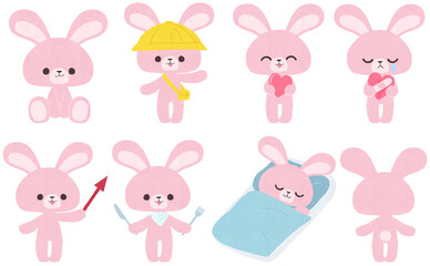 色々なポーズのウサギのイラスト