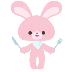 ナイフとフォークを持つウサギのイラスト