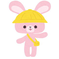 黄色い帽子とカバンを身に着けたウサギのイラスト