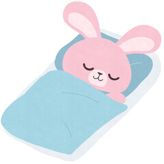 布団に入って眠るうさぎのイラスト